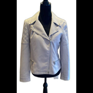 Ann Taylor Motorcycle Jacket Size Small Fitted Gray Moto Coat Quilted Shoulder